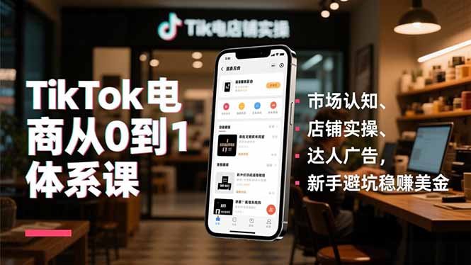 TikTok电商从0到1体系课，市场认知、店铺实操、达人广告，新手避坑稳赚美金-铜臭网