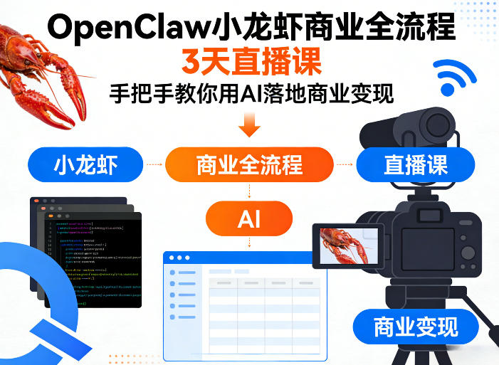 OpenClaw小龙虾商业全流程3天直播课，手把手教你用AI落地商业变现-铜臭网