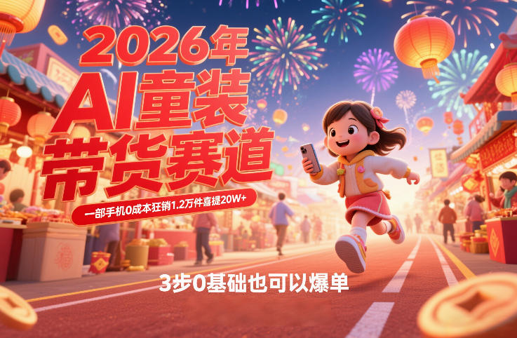 AI童装新春带货赛道，一部手机0成本狂销1.2万件喜提20W+，3步0基础也可以爆单-铜臭网