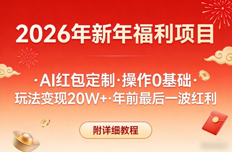 新年福利项目,AI红包定制,操作0基础,玩法变现20W+年前最后一波红利,附详细教程-铜臭网