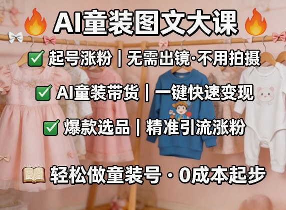 AI童装图文剪辑,某社群童装图文大课,起号涨粉、AI童装带货、爆款选品,无需出镜和拍摄-铜臭网