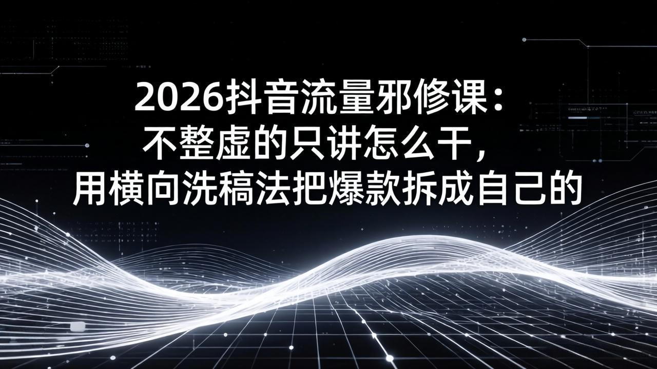 2026抖音流量邪修课:不整虚的只讲怎么干,用横向洗稿法把爆款拆成自己的-铜臭网