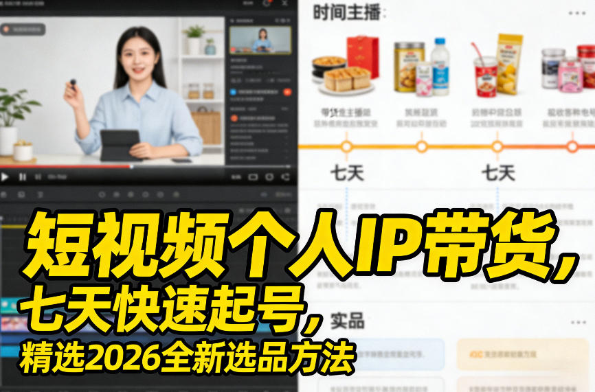 短视频个人IP带货，七天快速起号，精选2026全新选品方法-铜臭网
