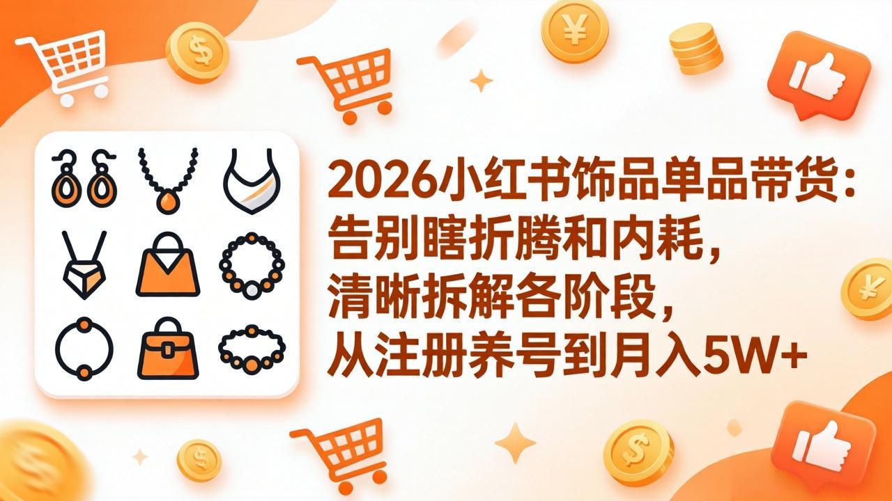 2026小红书饰品单品带货：告别瞎折腾和内耗，清晰拆解各阶段，从注册养号到月入5W+-铜臭网