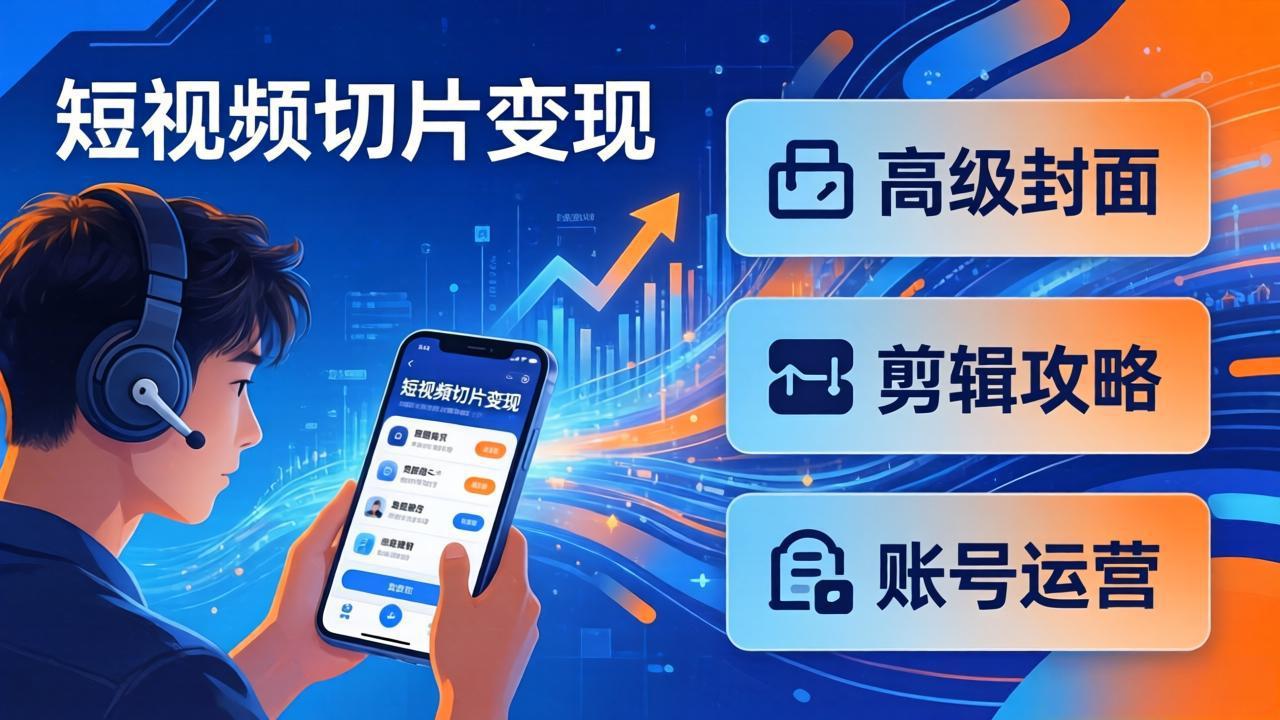 短视频切片变现速成班2.0：高级封面+剪辑攻略+账号运营，0基础小白快速入局副业-铜臭网