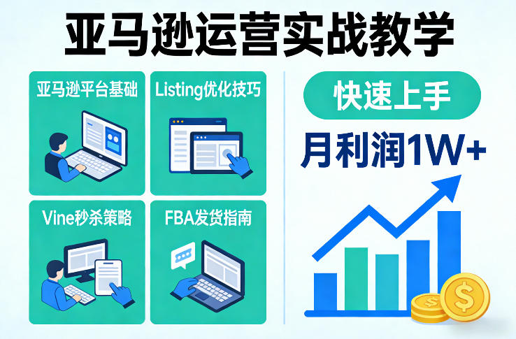 亚马逊运营实战教学，亚马逊平台+Listing优化+Vine秒杀+FBA发货等，快速上手，实现店铺月利润1W-铜臭网