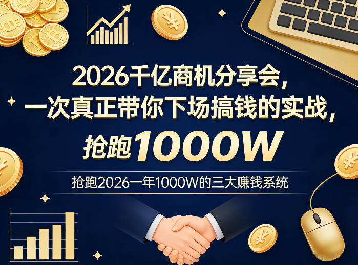 2026千亿商机分享会,一次真正带你下场搞钱的实战,抢跑2026一年1000W的三大賺钱系统-铜臭网
