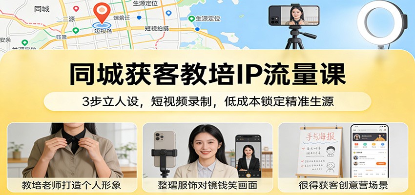 同城获客教培IP流量课：3步立人设，短视频录制，低成本锁定精准生源-铜臭网