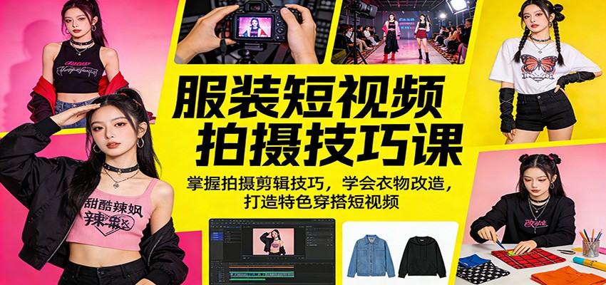服装短视频拍摄技巧课：掌握拍摄剪辑技巧，学会衣物改造，打造特色穿搭短视频-铜臭网