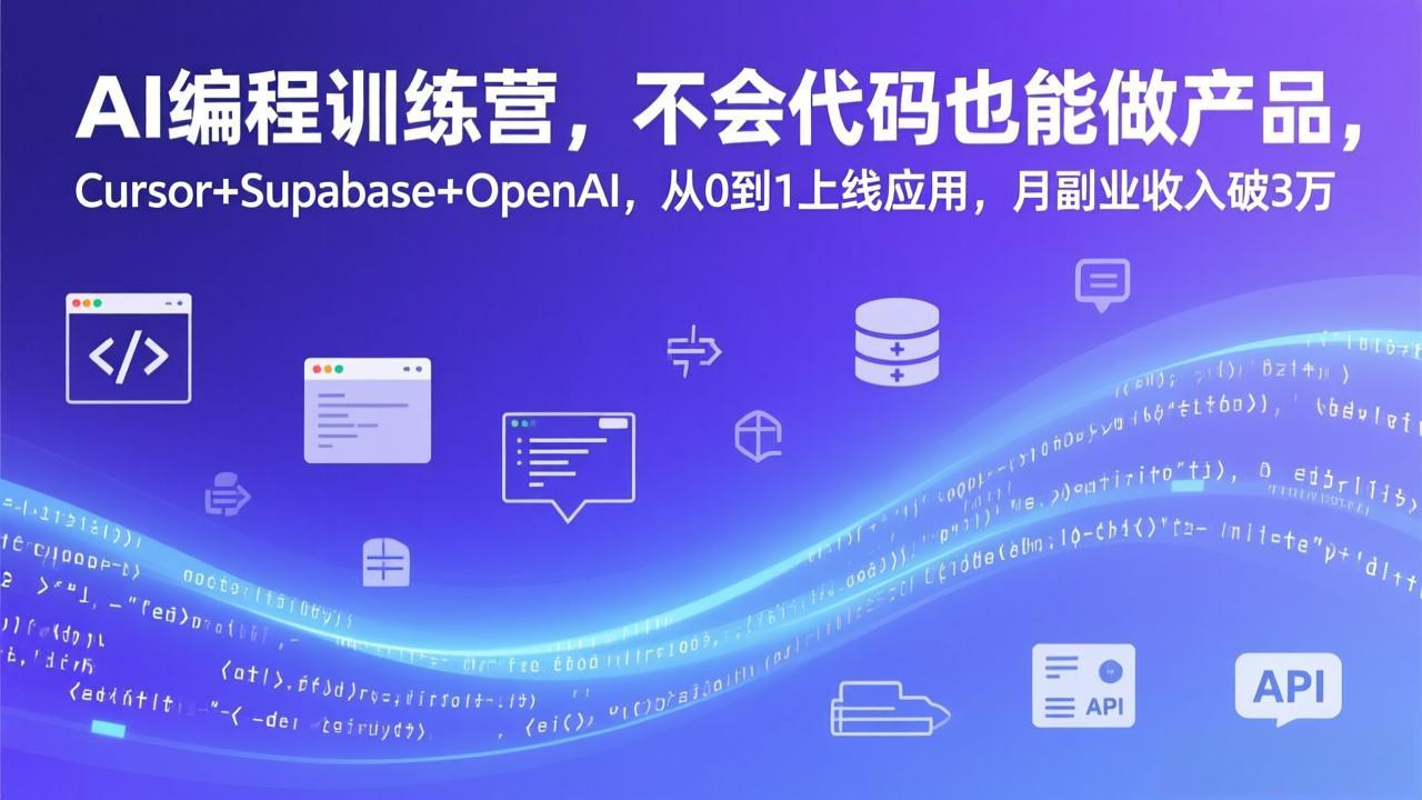 AI编程训练营,不会代码也能做产品,Cursor+Supabase+OpenAI,从0到1上线应用,月副业收入破3万-铜臭网
