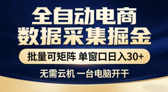 独家电商数据全自动采集项目，批量可矩阵，单窗口轻松日入3张+【揭秘】-铜臭网