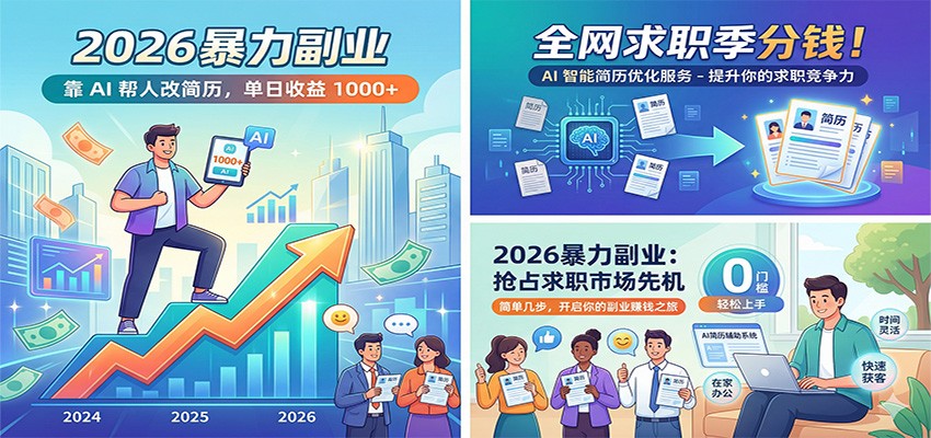 2026暴力副业：靠AI帮人改简历，单日收益1000+，全网求职季分钱-铜臭网