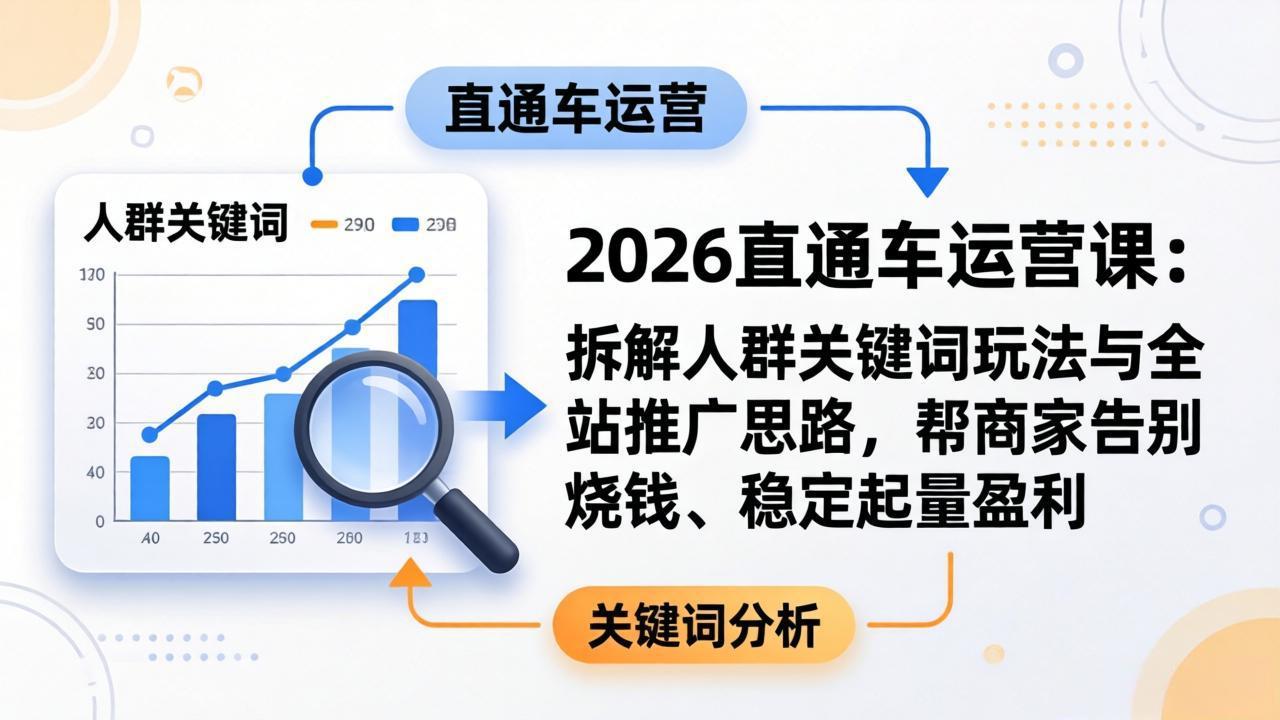 2026直通车运营课：拆解人群关键词玩法与全站推广思路，帮商家告别烧钱、稳定起量盈利-铜臭网