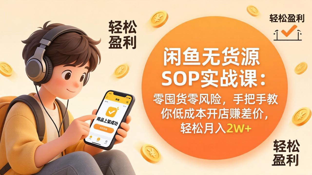 闲鱼无货源SOP实战课：零囤货零风险，手把手教你低成本开店赚差价，轻松月入2w+-铜臭网