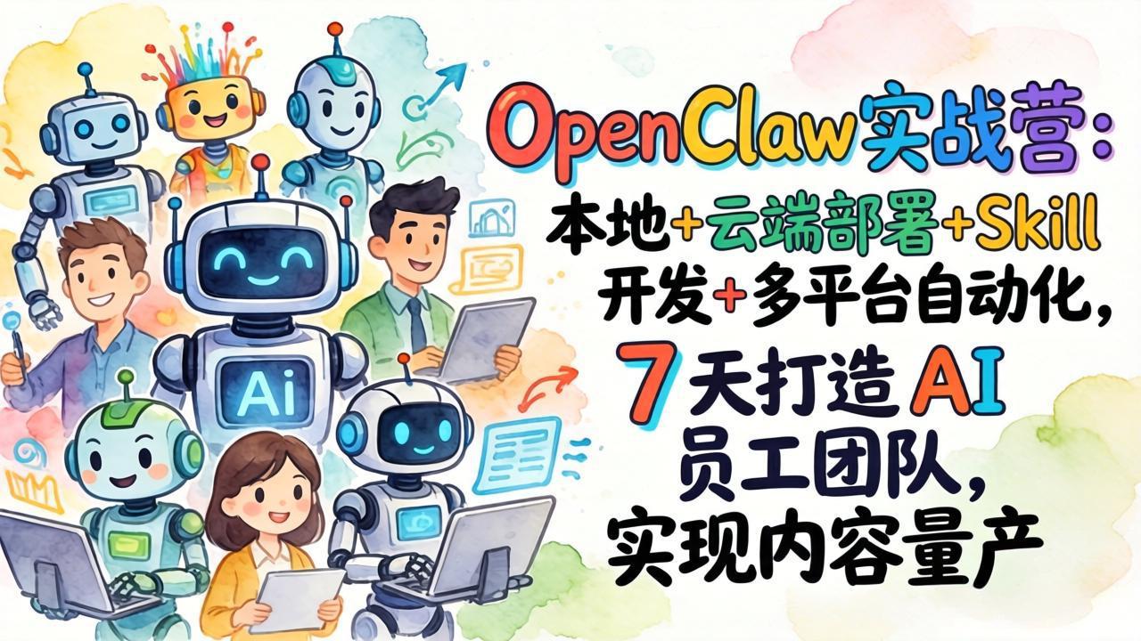 OpenClaw实战营：本地+云端部署+Skill开发+多平台自动化，7 天打造 AI 员工团队，实现内容量产-铜臭网
