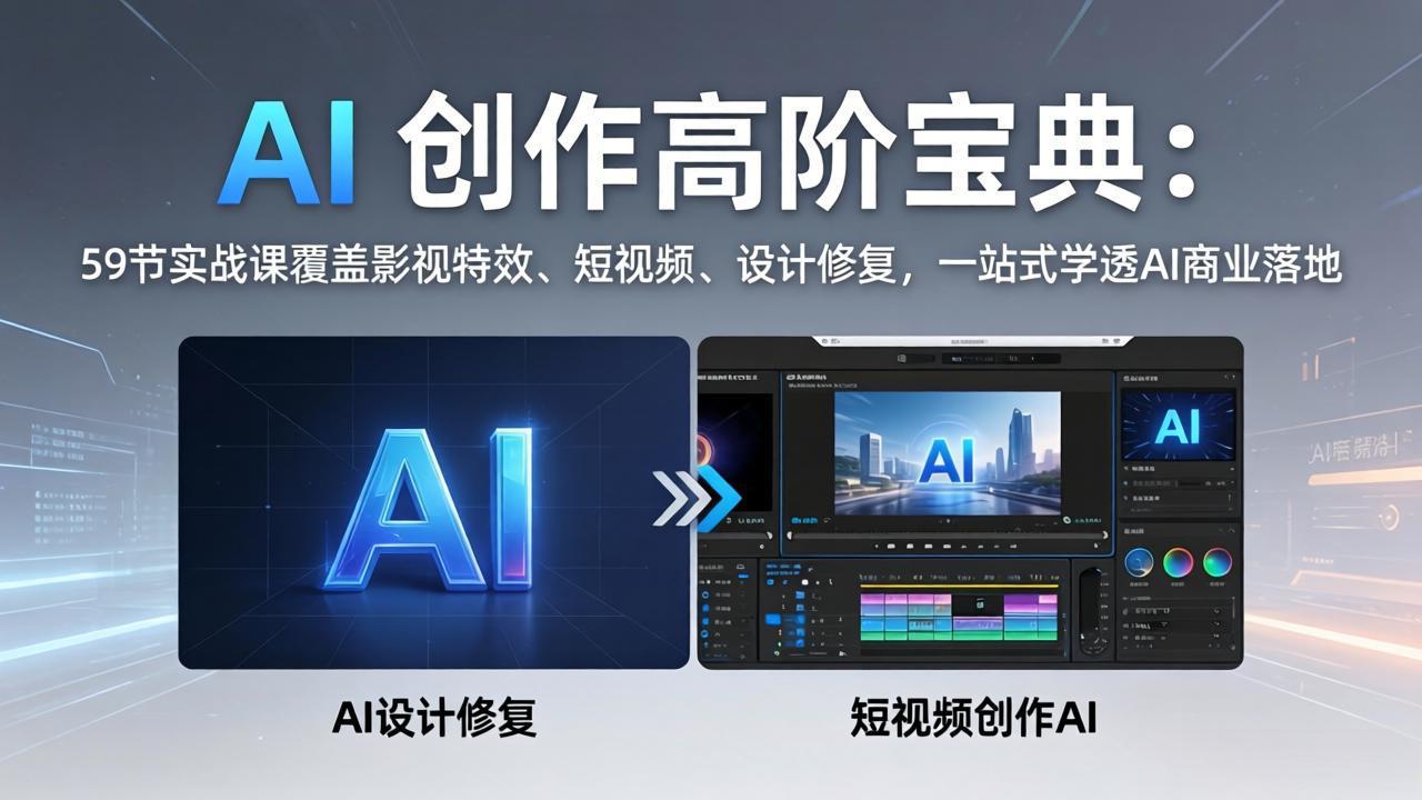 AI 创作高阶宝典：59节实战课覆盖影视特效、短视频、设计修复，一站式学透AI商业落地-铜臭网