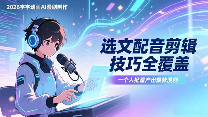 2026字字动画AI漫剧制作-1期，选文配音剪辑技巧全覆盖，一个人就能批量产出爆款漫剧-铜臭网