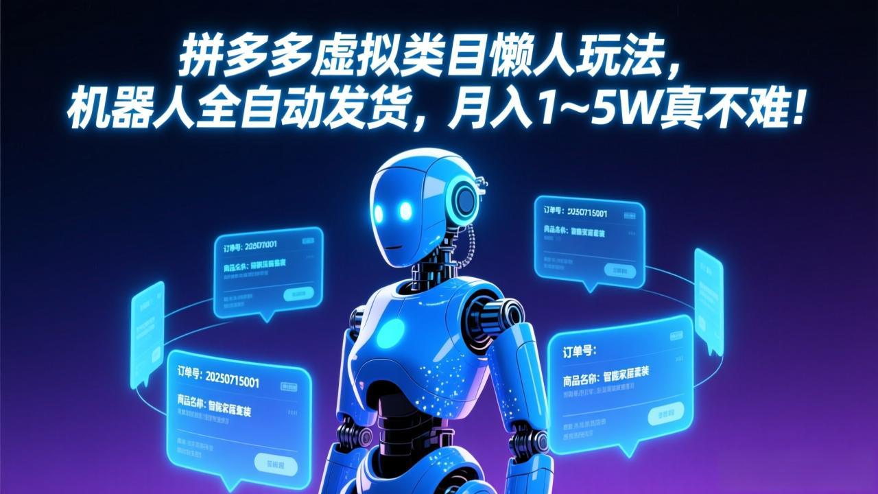拼多多虚拟类目懒人玩法，机器人全自动发货，月入 1-5W 真不难！-铜臭网