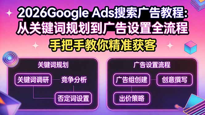2026Google Ads搜索广告教程：从关键词规划到广告设置全流程，手把手教你精准获客-铜臭网