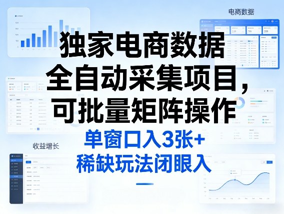 独家电商数据全自动采集项目，可批量矩阵操作，单窗口日入3张+，稀缺玩法闭眼入【揭秘】-铜臭网