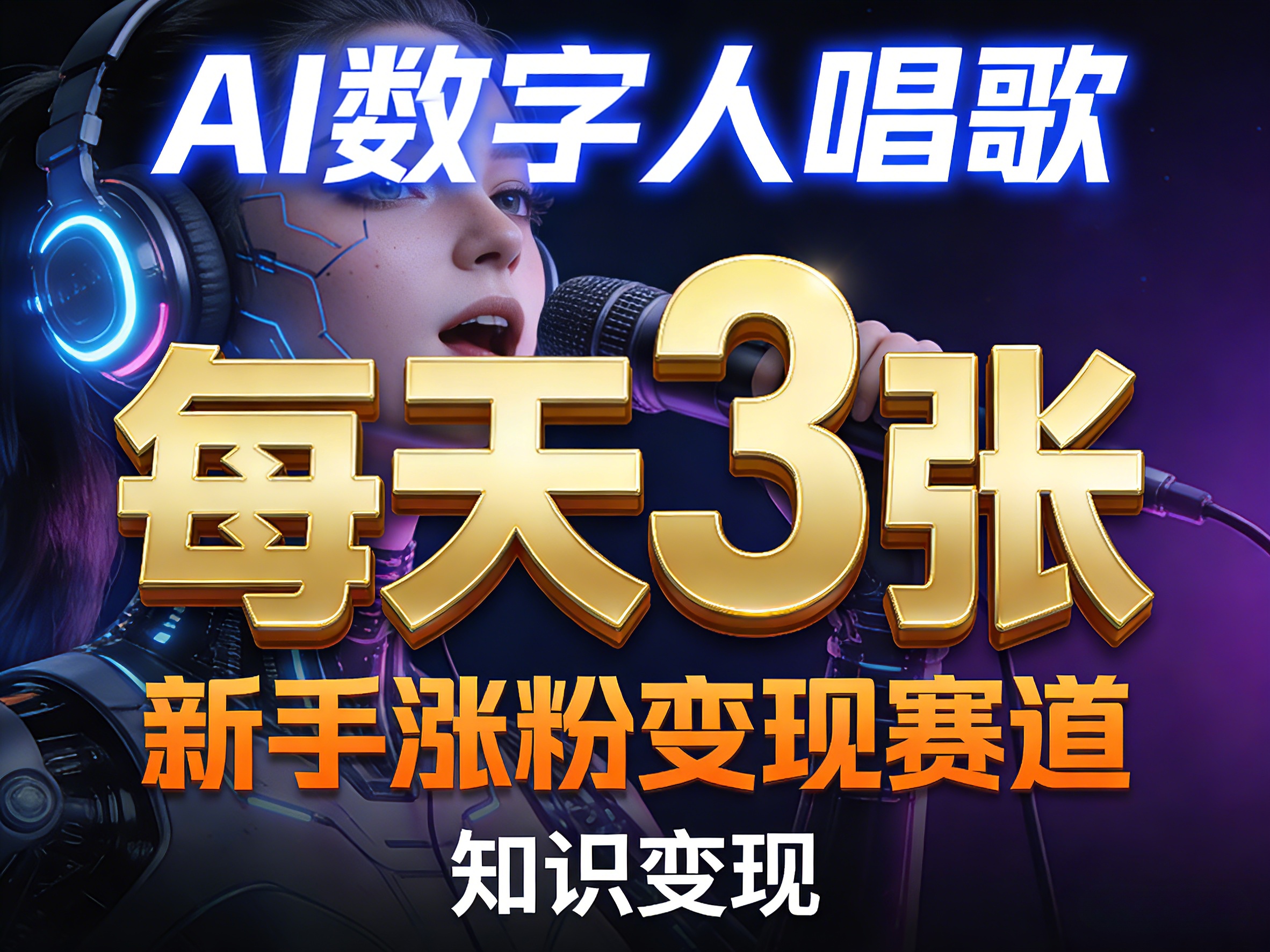 AI数字人唱歌，新手涨粉变现赛道，每天3张和知识付费，副业必备-铜臭网