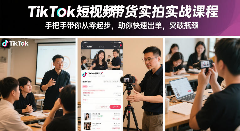 TikTok短视频带货实拍实战课程，手把手带你从零起步，助你快速出单，突破瓶颈-铜臭网
