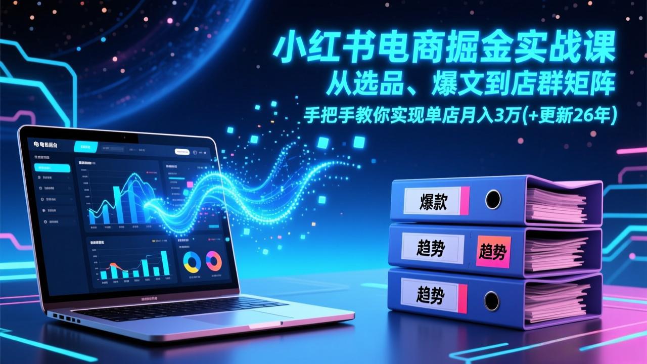 小红书电商掘金实战课，从选品、爆文到店群矩阵，手把手教你实现单店月入3万+(更新26年-铜臭网