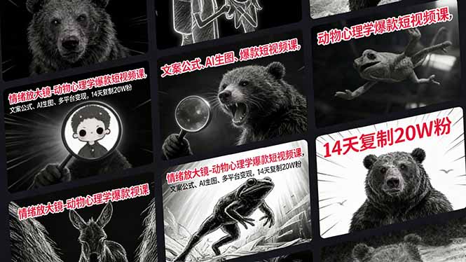 情绪放大镜-动物心理学爆款短视频课，文案公式、AI生图、多平台变现，14天复制20W粉-铜臭网