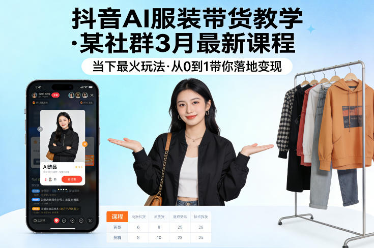 抖音AI服装带货教学，某社群3月最新课程，当下最火玩法，从0到1带你落地变现-铜臭网