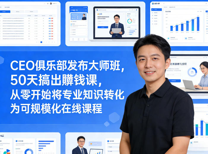 CEO俱乐部发布大师班，50天搞出賺钱课，从零开始将专业知识转化为可规模化在线课程-铜臭网