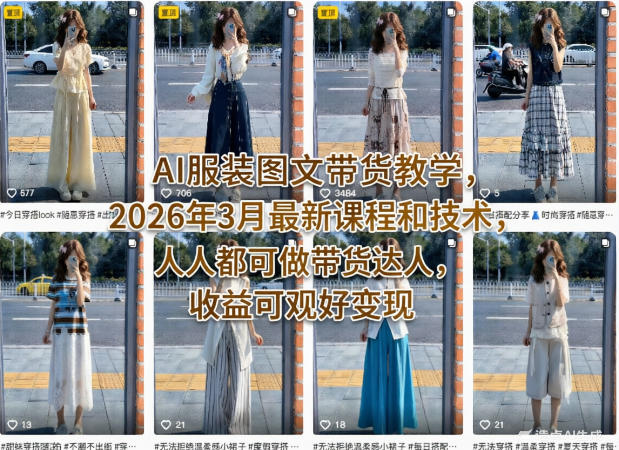 AI服装图文带货教学，2026年3月最新课程和技术，人人都可做带货达人，收益可观好变现-铜臭网