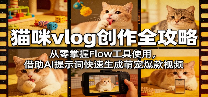 猫咪vlog创作全攻略：从零掌握Flow工具使用，借助AI提示词快速生成萌宠爆款视频-铜臭网