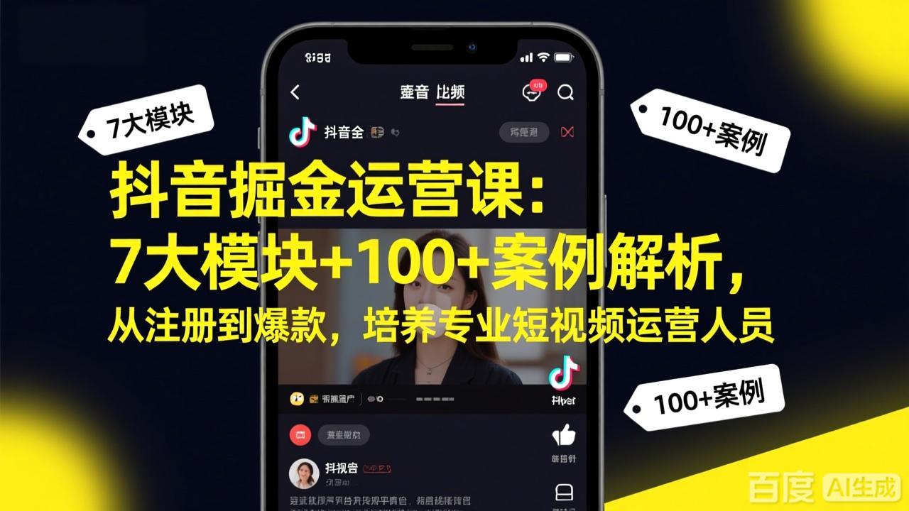 抖音掘金运营课：7大模块+100+案例解析，从注册到爆款，培养专业短视频运营人员-铜臭网