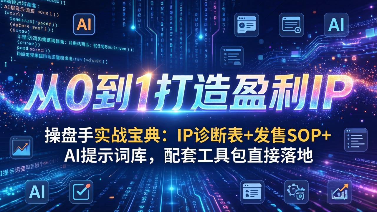 操盘手实战宝典：IP诊断表+发售SOP+AI提示词库，配套工具包直接落地，从0到1打造盈利IP-铜臭网