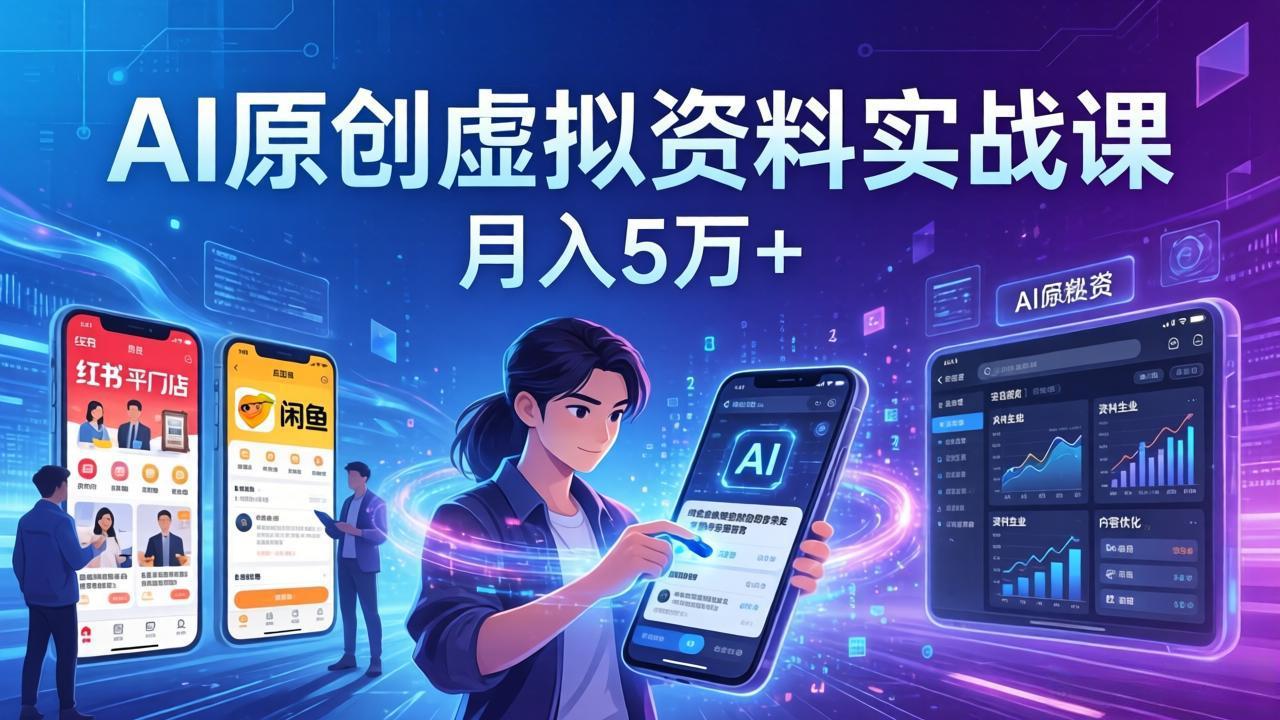 AI原创虚拟资料实战课：2026新机会，小红书闲鱼开店，普通人用AI轻松变现，月入5万+-铜臭网