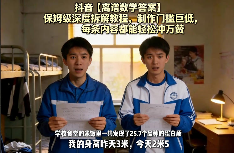抖音【离谱数学答案】保姆级深度拆解教程，制作门槛巨低，每条内容都能轻松冲万赞，附详细步骤-铜臭网