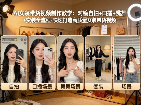 AI女装带货视频制作教学，对镜自拍、口播、跳舞、变装全流程，快速打造高质量女装带货视频-铜臭网
