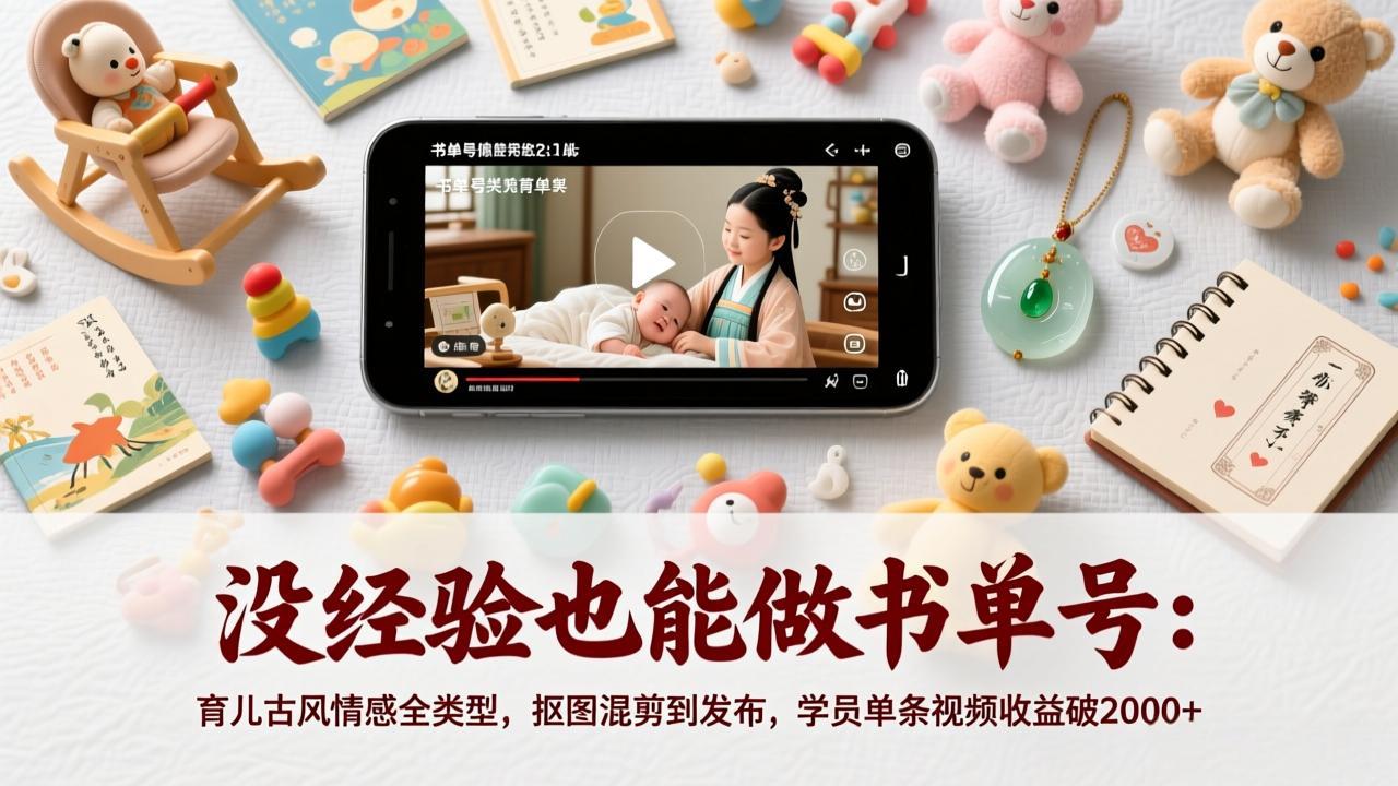 没经验也能做书单号：育儿古风情感全类型，抠图混剪到发布，学员单条视频收益破2000+-铜臭网