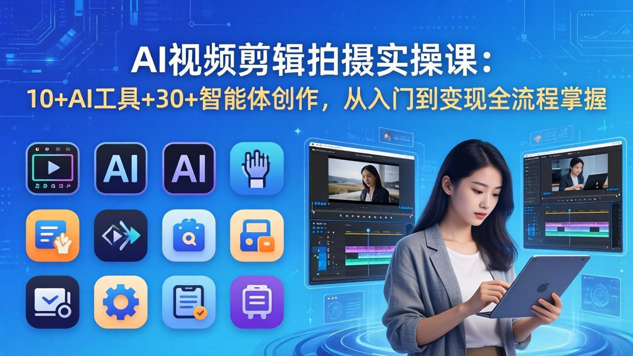 AI 视频剪辑拍摄实操课：10+AI工具+30+智能体创作，从入门到变现全流程掌握-铜臭网
