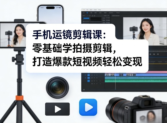 手机运镜剪辑课：零基础学拍摄剪辑，打造爆款短视频轻松变现-铜臭网