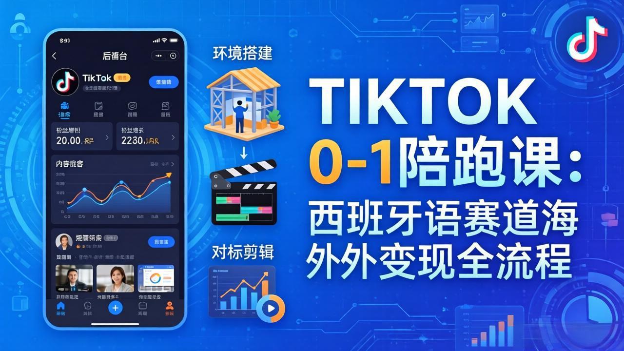 TIKTOK 0-1 陪跑课：从环境搭建到刷对标剪辑，西班牙语赛道海外变现全流程-铜臭网