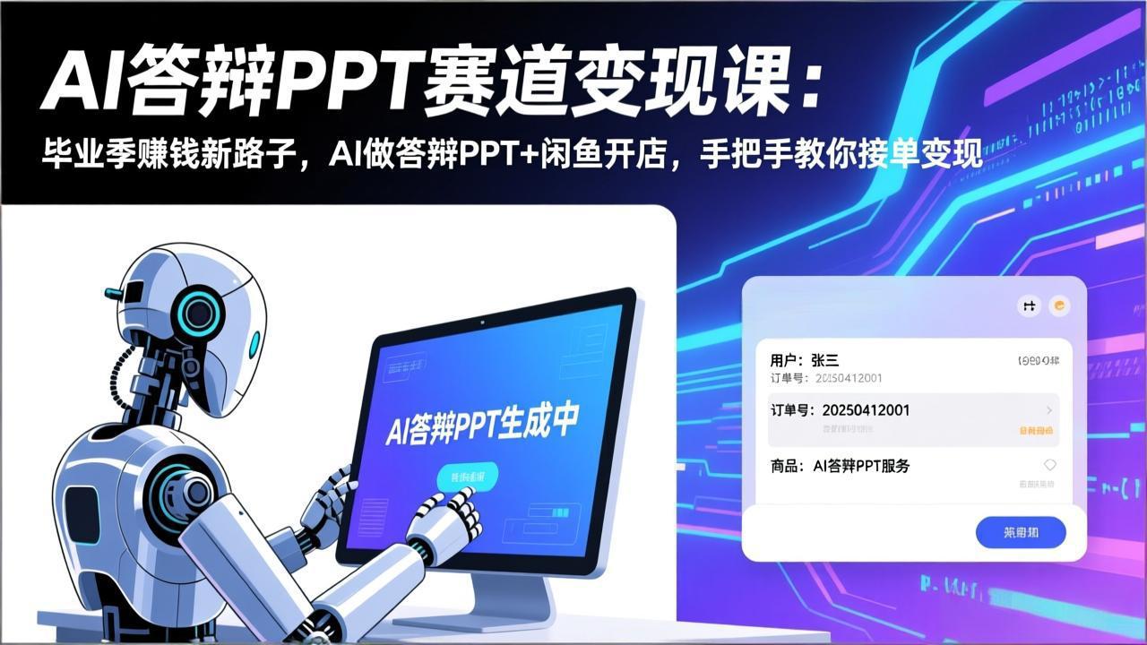 AI答辩PPT赛道变现课：毕业季赚钱新路子，AI做答辩PPT+闲鱼开店，手把手教你接单变现-铜臭网