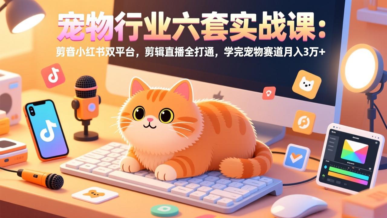 宠物行业六套实战课：抖音小红书双平台，剪辑直播全打通，学完宠物赛道月入3万+-铜臭网