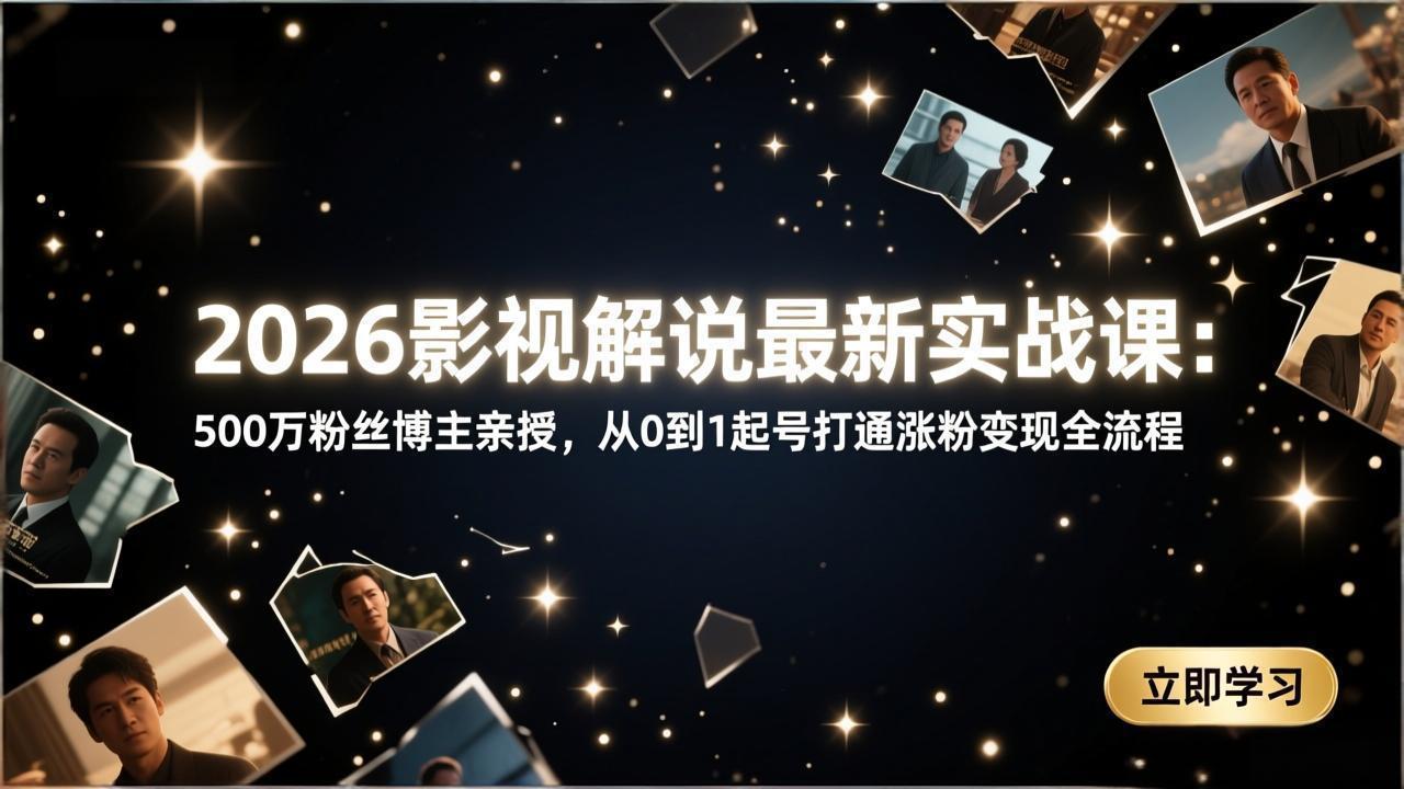 2026影视解说最新实战课:500万粉丝博主亲授,从0到1起号打通涨粉变现全流程-铜臭网