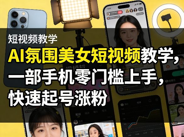 AI氛围美女短视频教学,一部手机零门槛上手,快速起号涨粉-铜臭网