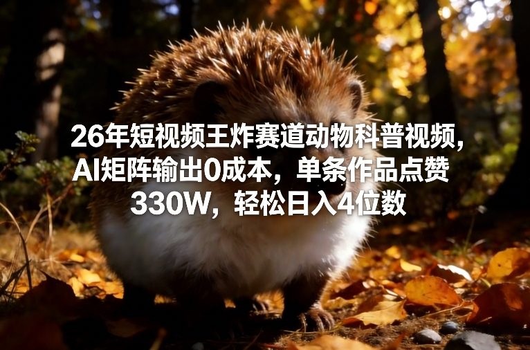 26年短视频王炸赛道动物科普视频，AI矩阵输出0成本，单条作品点赞330W，轻松日入4位数-铜臭网