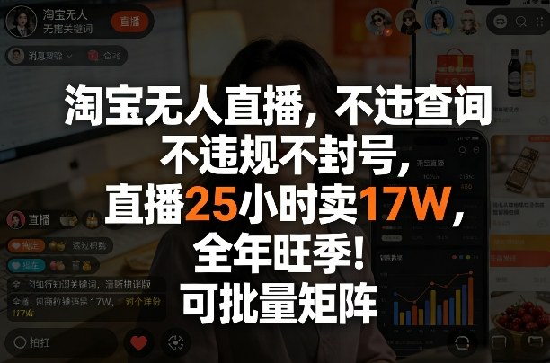 淘宝无人直播，不违规不封号，直播25小时卖17W，全年旺季！可批量矩阵【揭秘】-铜臭网
