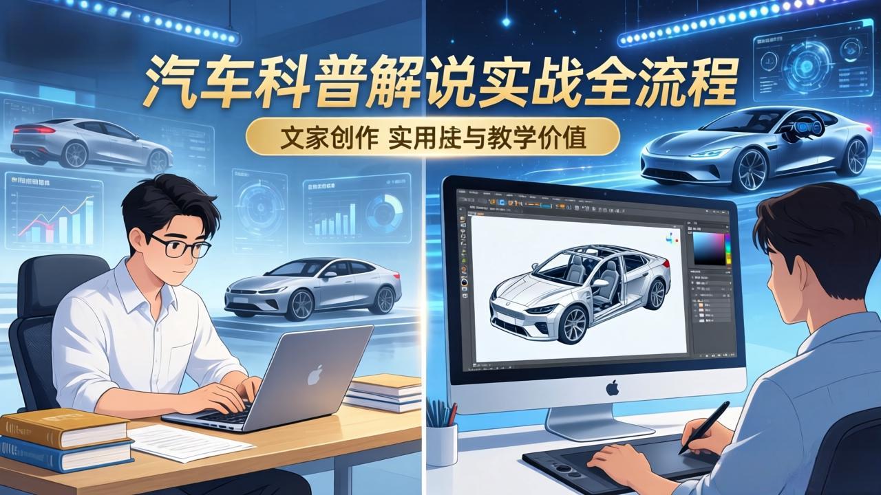 抖音汽车科普解说实战：文案+动画+画面处理+去水印全流程，打造专业汽车科普视频-铜臭网
