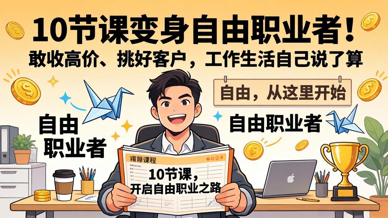 10 节课变身自由职业者！敢收高价、挑好客户，工作生活自己说了算-铜臭网