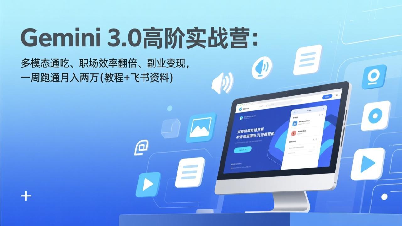 Gemini 3.0高阶实战营:多模态通吃、职场效率翻倍、副业变现,一周跑通月入两万(教程+飞书资料-铜臭网